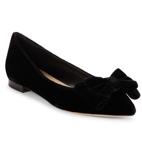 Saks Fifth Avenue Black Velvet Bow Flats - Picture 1 of 4